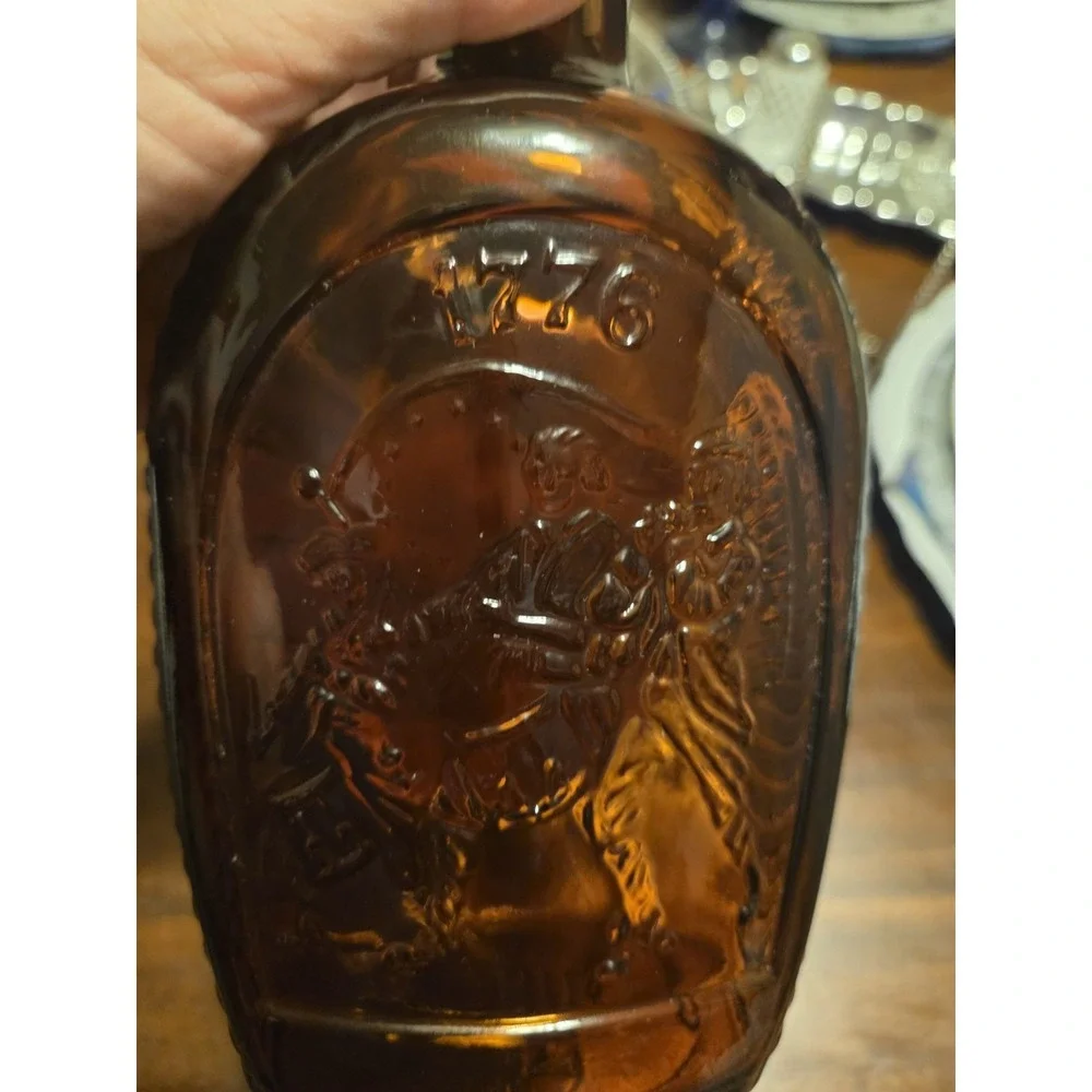 vintage 1976 amber glass Log Cabin Syrup commemorative bottle